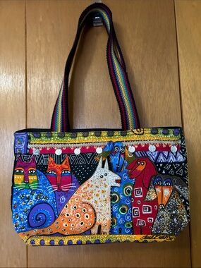 Laurel Burch Colorful Animal Print Canvas Tote Bag - Multicolor